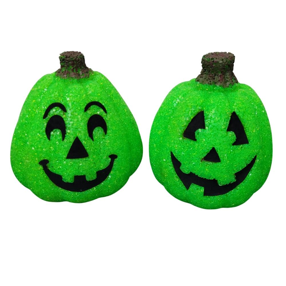 Vintage Seasons Melted Plastic Popcorn Jack O Lantern Light Up Pumpkins Lot Of 2